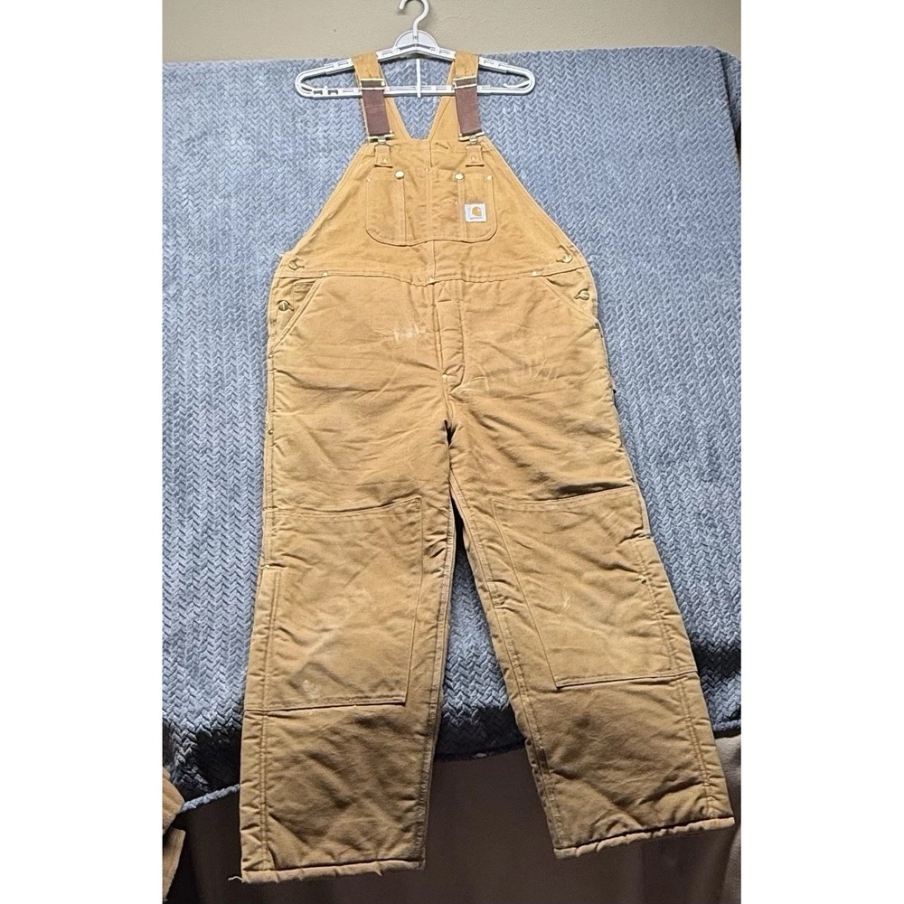 Carhartt Bib Overalls Men 42 x 30 (28.5) Tan Arctic‎ Quilt R03 BRN USA Made VTG